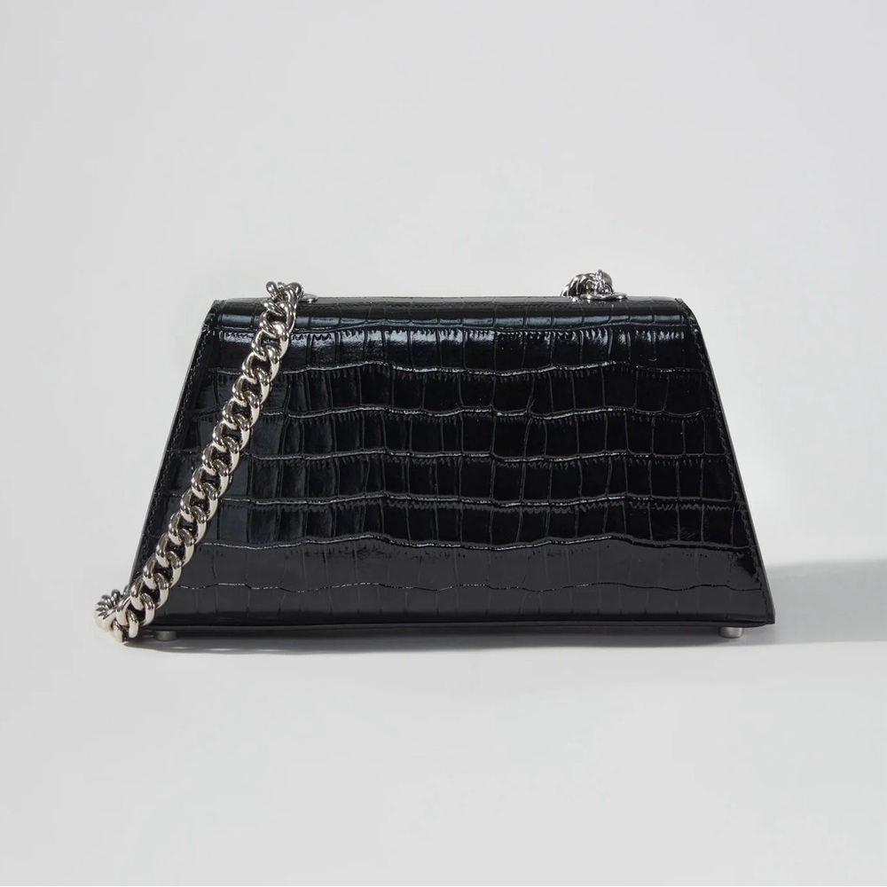 NIB AUTHENTIC Self-Portrait Black Croc Bow Mini Shoulder Bag Chain Embossed - Picture 7 of 8